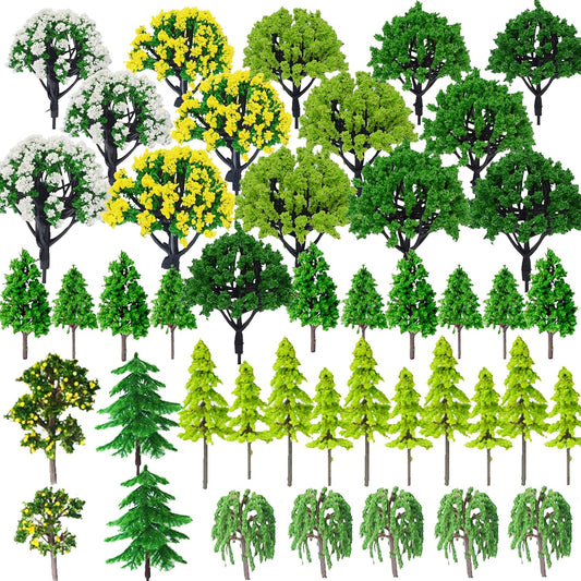 Cayway 44-Piece Colorful Model Trees Set (1.3-3.2 Inches) - Perfect for Train Scenery and Architectural Models, Base-Free DIY Craft Accessories