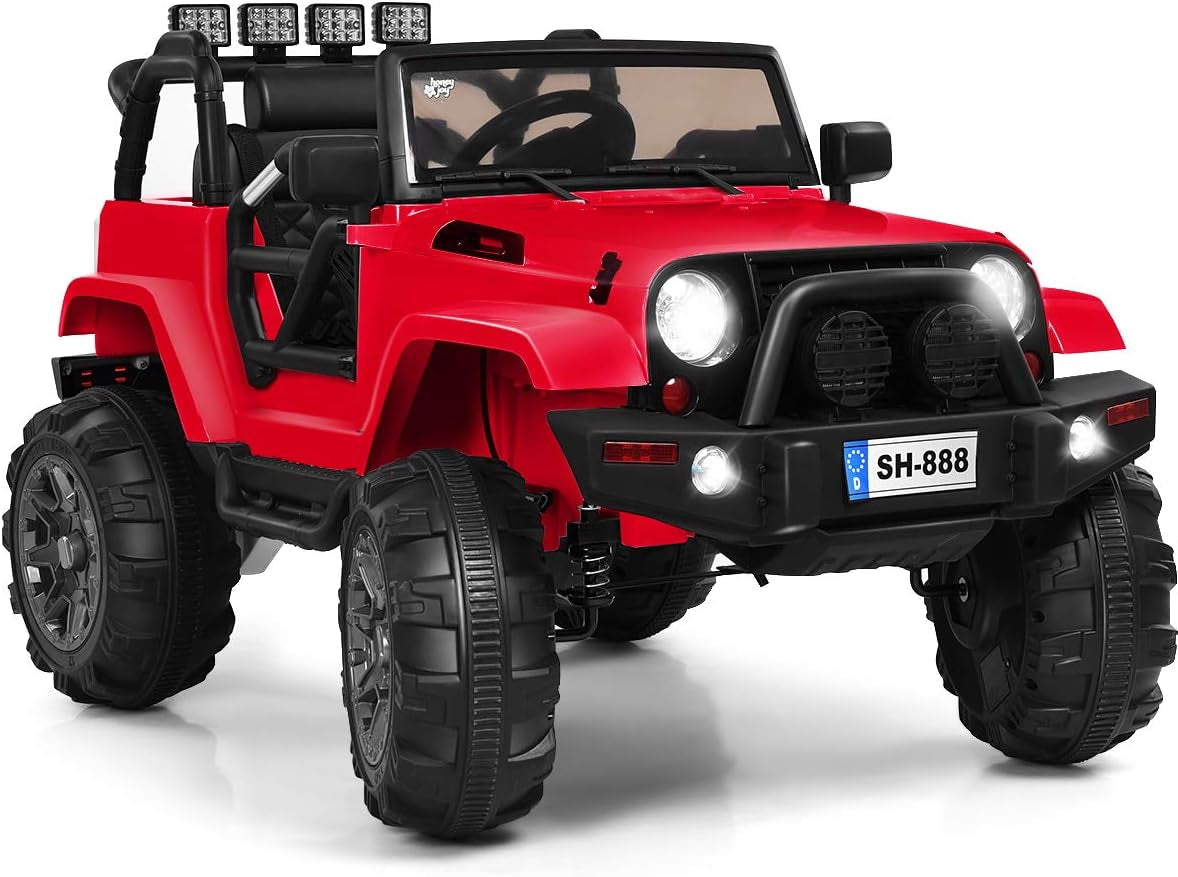 HONEY JOY 12V Electric Ride-On Truck for Children with Remote Control, Spring Suspension, LED Lighting, Functional Doors, and Safety Belt - Pink Toddler 4-Wheeler