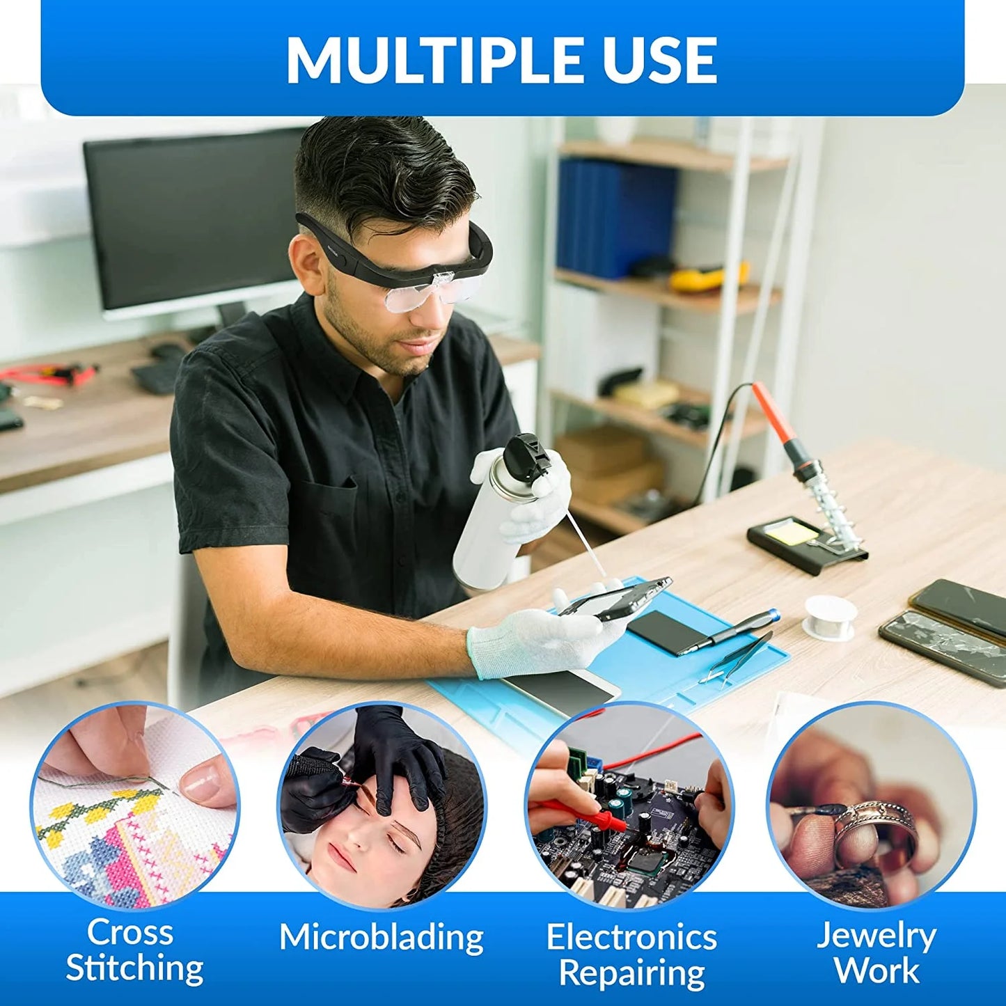 Rechargeable LED Head Magnifier Glasses with Detachable Lenses – Ideal for Reading and Hobbies!