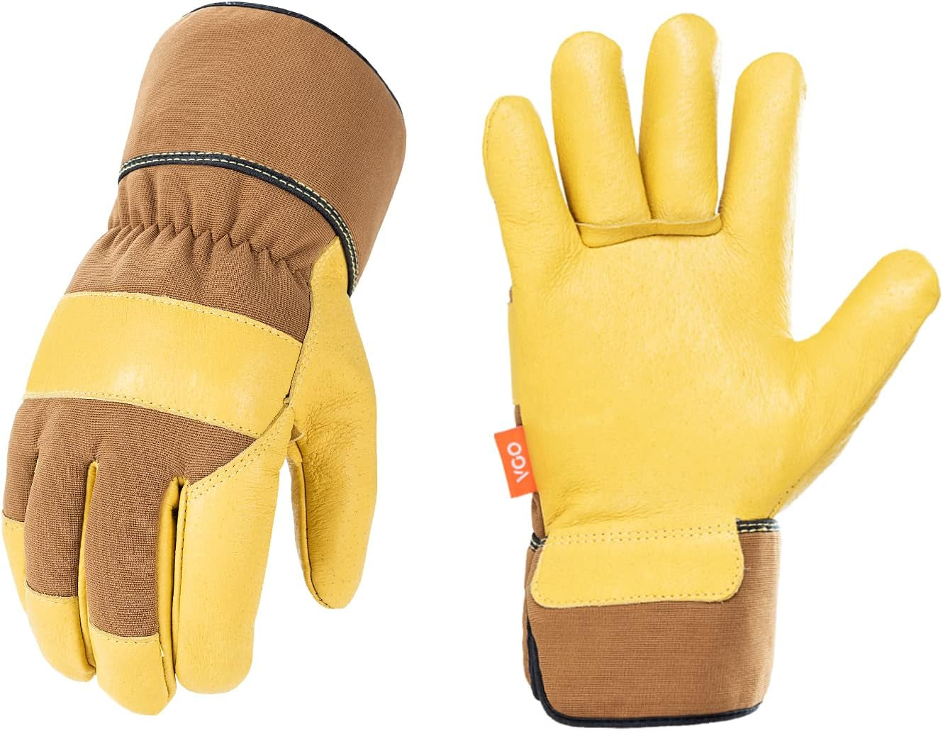 Vgo 1-Pair Safety Leather Work Gloves for Men - Gardening and Rigger Gloves (Size L, Orange, Model CB3501)