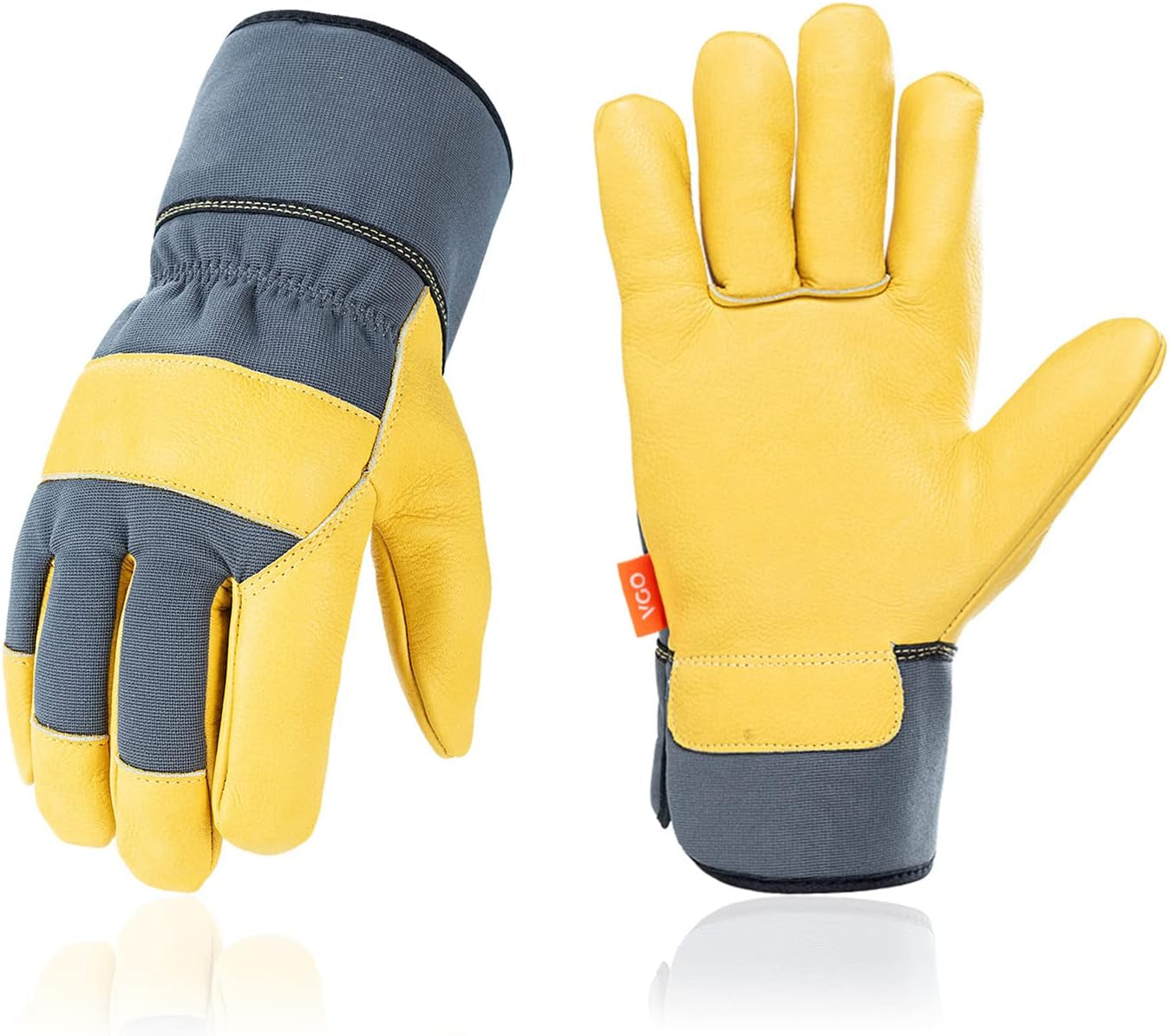 Vgo 1-Pair Safety Leather Work Gloves for Men - Gardening and Rigger Gloves (Size L, Orange, Model CB3501)