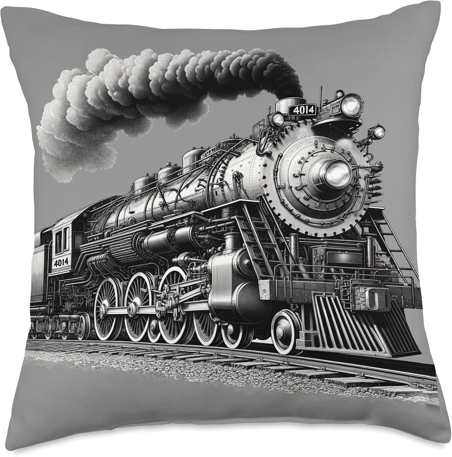 Vintage 1940s Style Steam Locomotive Railroad Throw Pillow