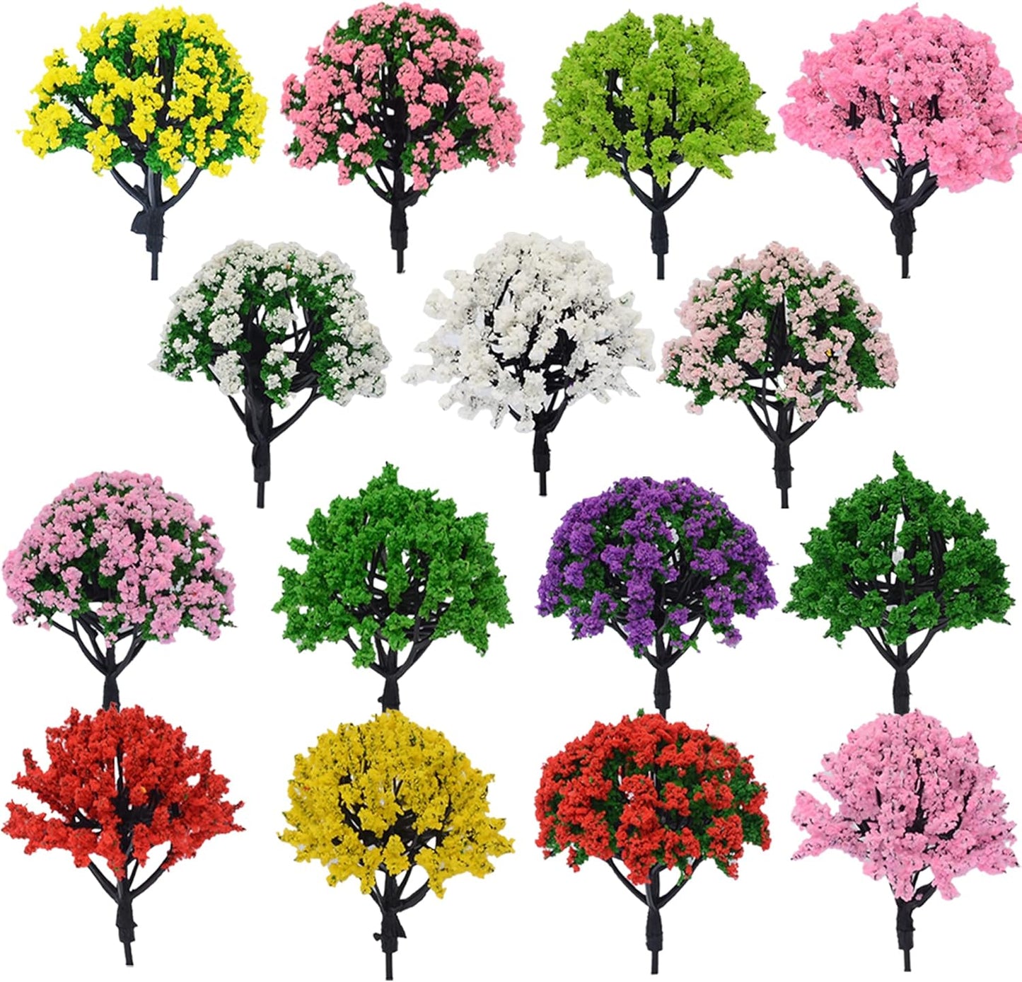 Cayway 44-Piece Colorful Model Trees Set (1.3-3.2 Inches) - Perfect for Train Scenery and Architectural Models, Base-Free DIY Craft Accessories