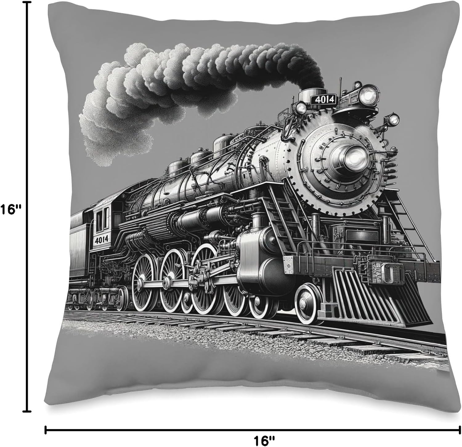 Vintage 1940s Style Steam Locomotive Railroad Throw Pillow