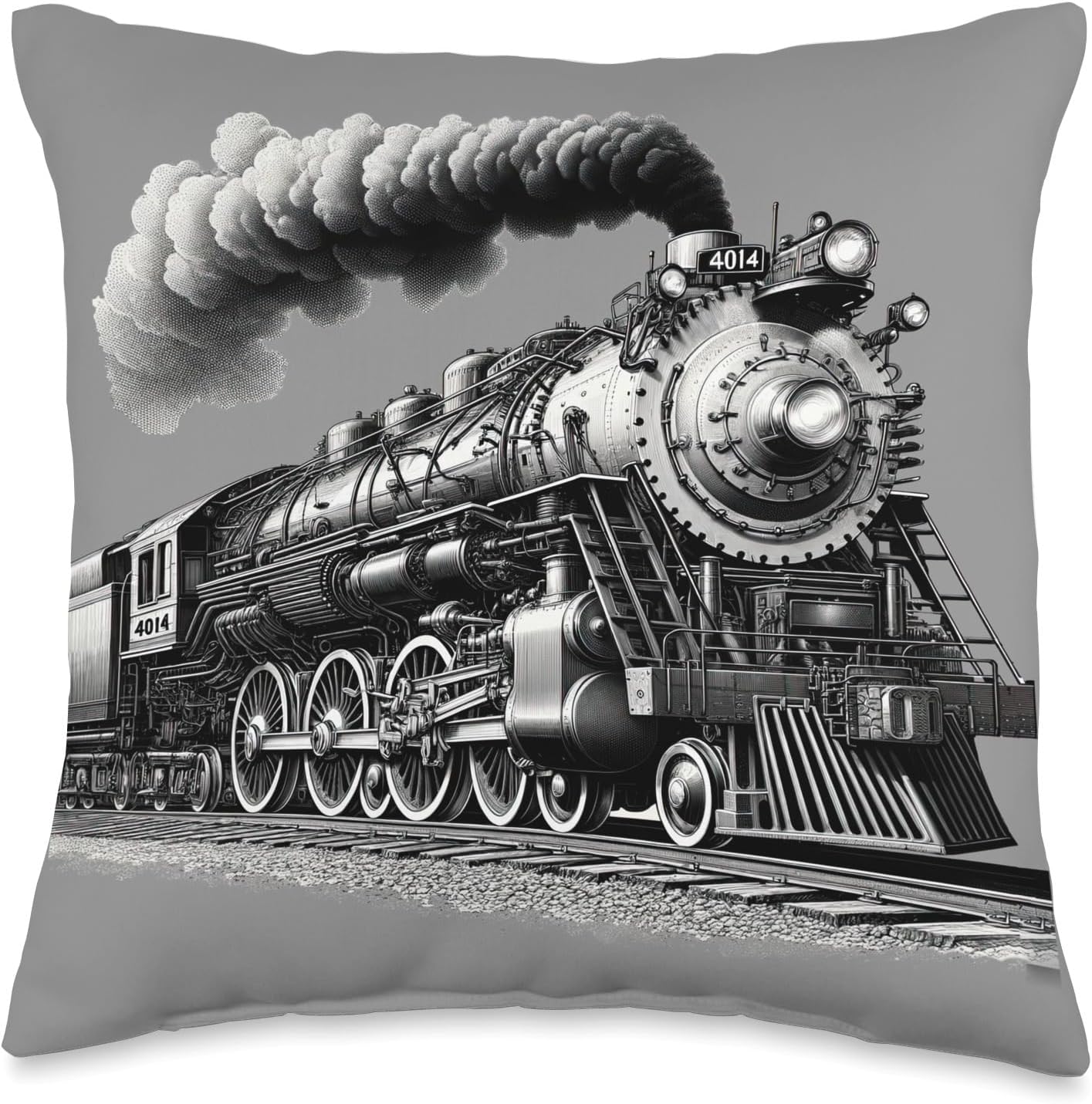 Vintage 1940s Style Steam Locomotive Railroad Throw Pillow
