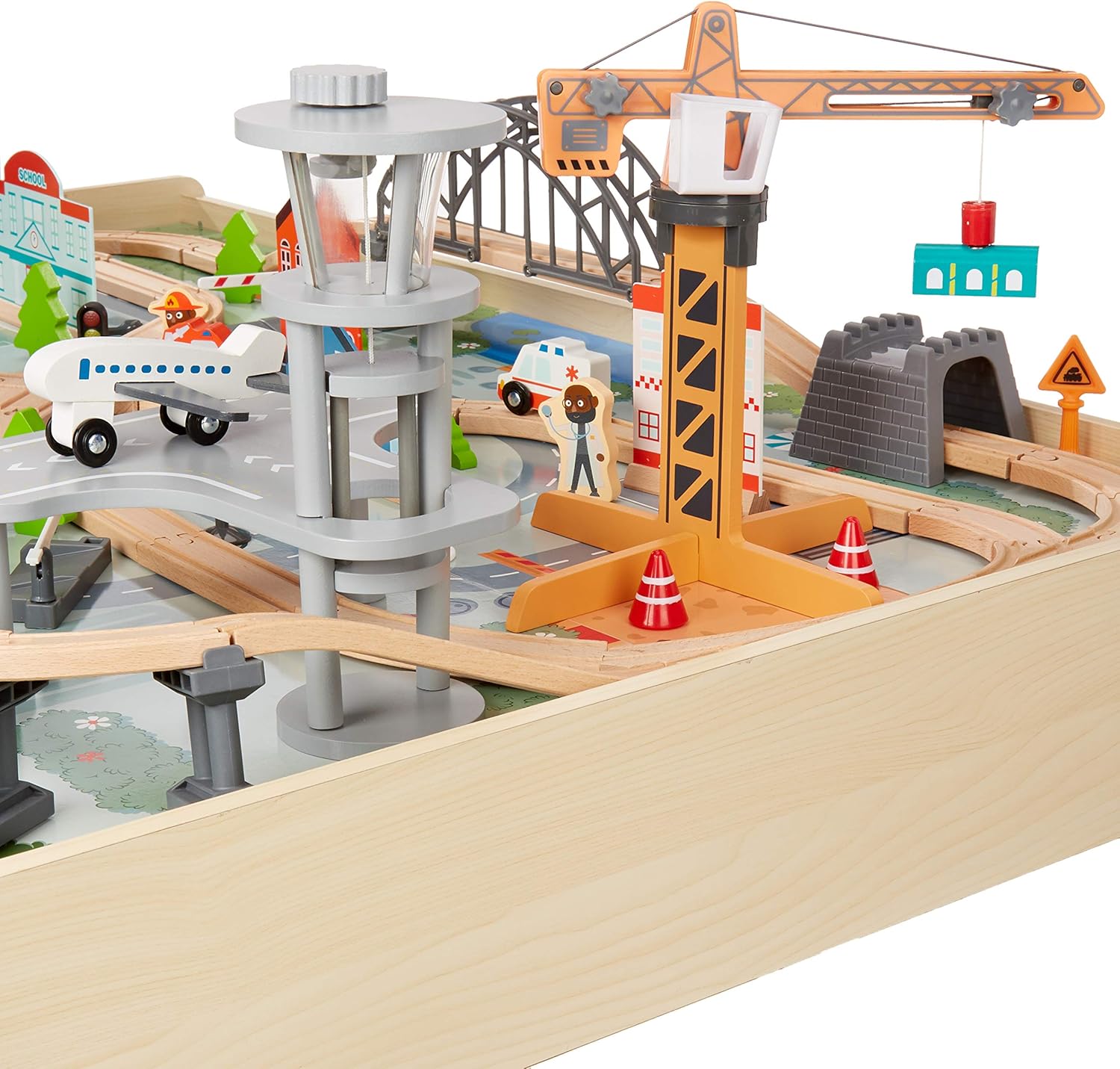 Amazon Basics 120-Piece Wooden Train Set with Table, Durable Tracks, and Storage Bin - Multi-Activity Gift for Children Ages 3 and Up, Dimensions: 48.62 x 18.07 x 7.01 Inches