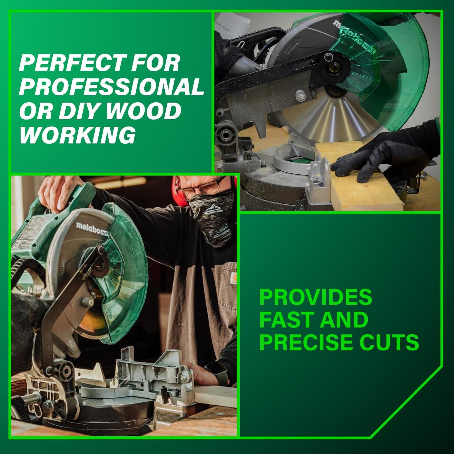 Metabo HPT 10-Inch Compound Miter Saw with 15-Amp Motor, Precision Miter Angles, Single Bevel 0-45°, 24T TCT Blade, Positive Stops, and Lightweight Design, Model C10FCGS