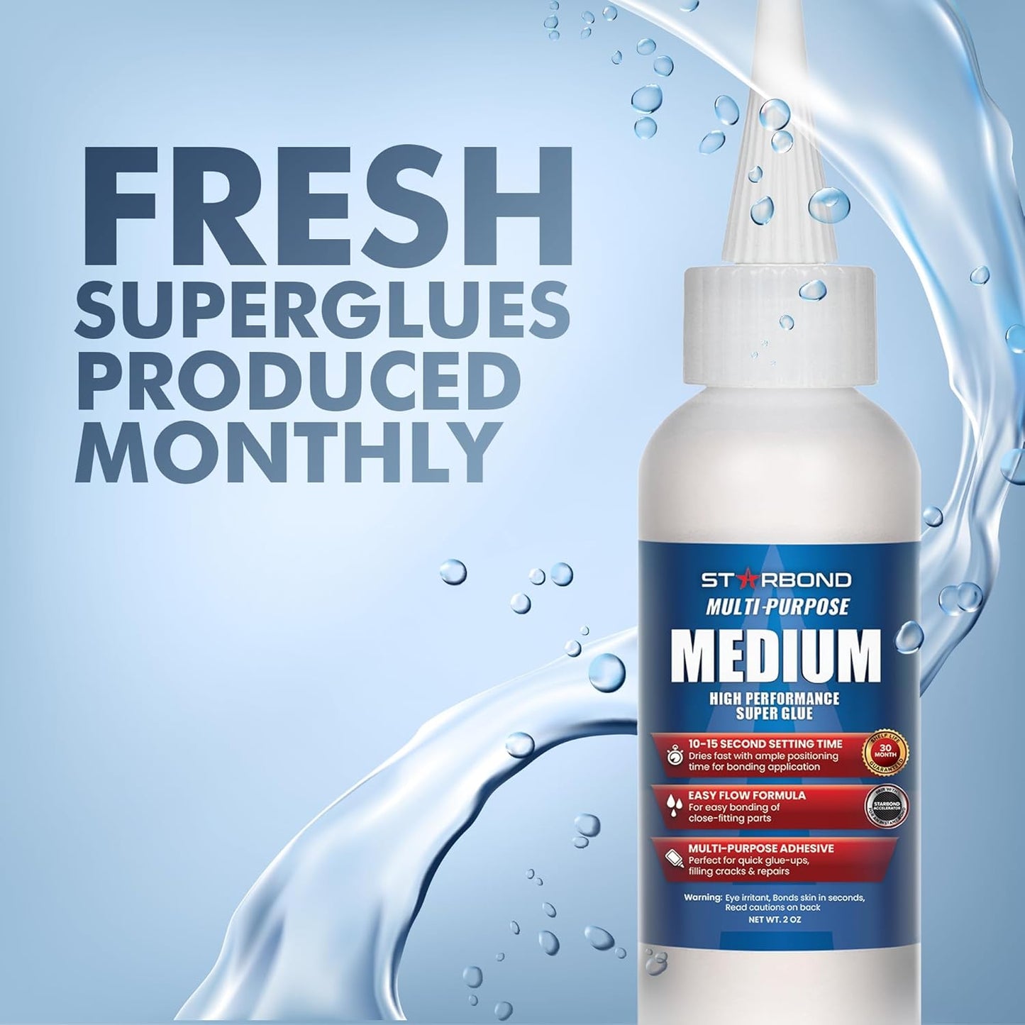 Starbond Medium Super Glue Professional Kit - High-Performance Adhesive for Precision Repairs and Woodworking (2 Oz) with Clog-Resistant Cap and Additional Nozzle