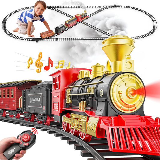 Deluxe Remote Control Train Set with Luxury Tracks, Christmas-Themed Model Train for Ages 3 and Up, Featuring Smoke, Lights, and Sound Effects