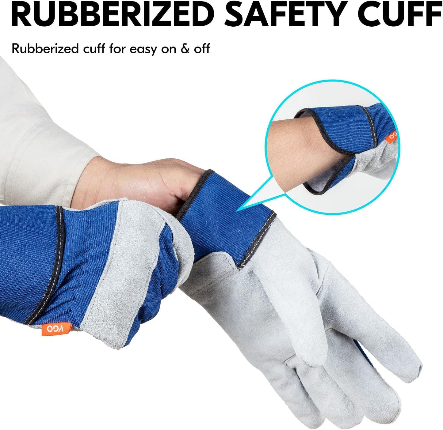 Vgo 1-Pair Safety Leather Work Gloves for Men - Gardening and Rigger Gloves (Size L, Orange, Model CB3501)