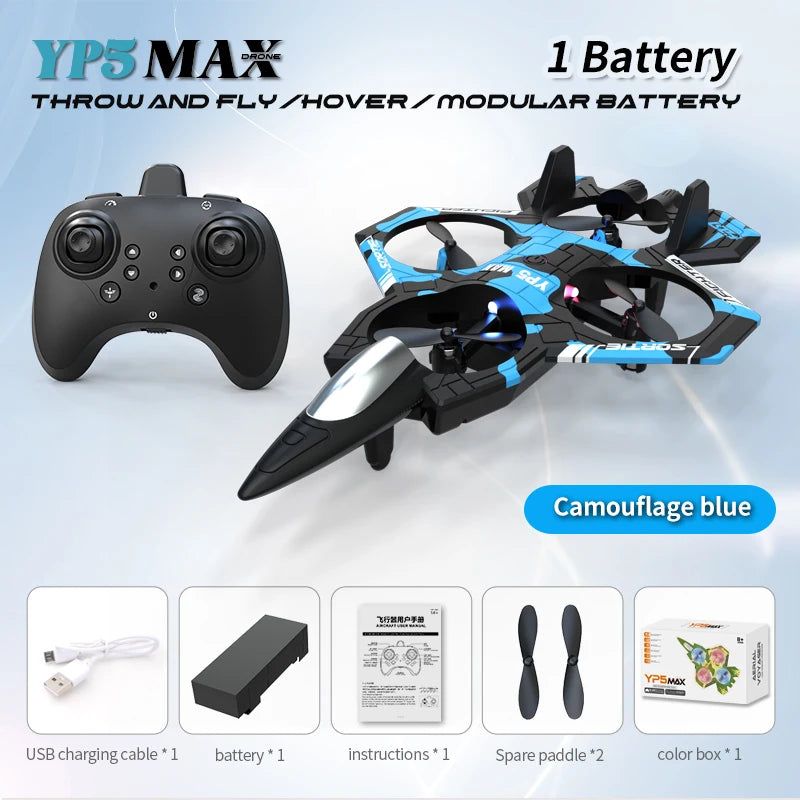 YP3 Glider Flying Helicopter RC Jet Plane - 2.4G Stunt Foam Fighter Drone with Colorful Lights