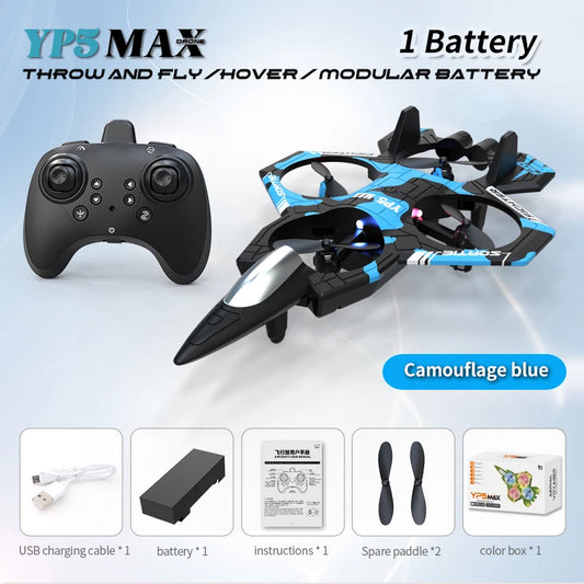 YP3 Glider Flying Helicopter RC Jet Plane - 2.4G Stunt Foam Fighter Drone with Colorful Lights