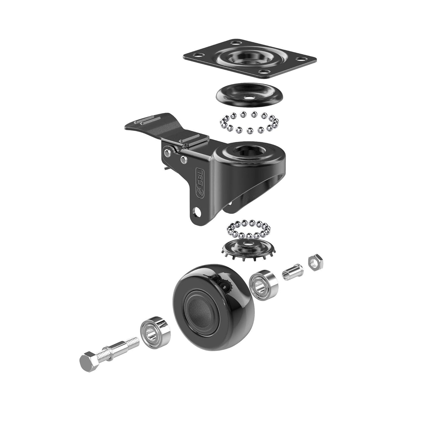 GBL 2-Inch Heavy-Duty Caster Wheels with Dual Brakes and Screws - Supports Up to 440 lbs - Set of 4 Silent Rubber Trolley Wheels for Furniture - Black Finish