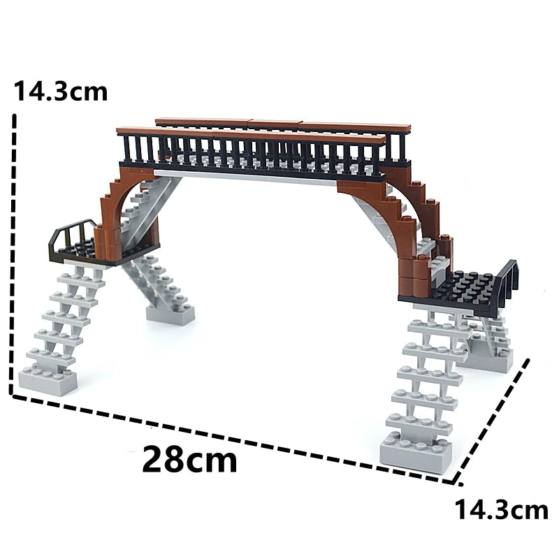 City Train Tracks & Station Building Blocks Set - Mini Signs, Signal Lights, Straight & Curved Rails for Creative Railway Models