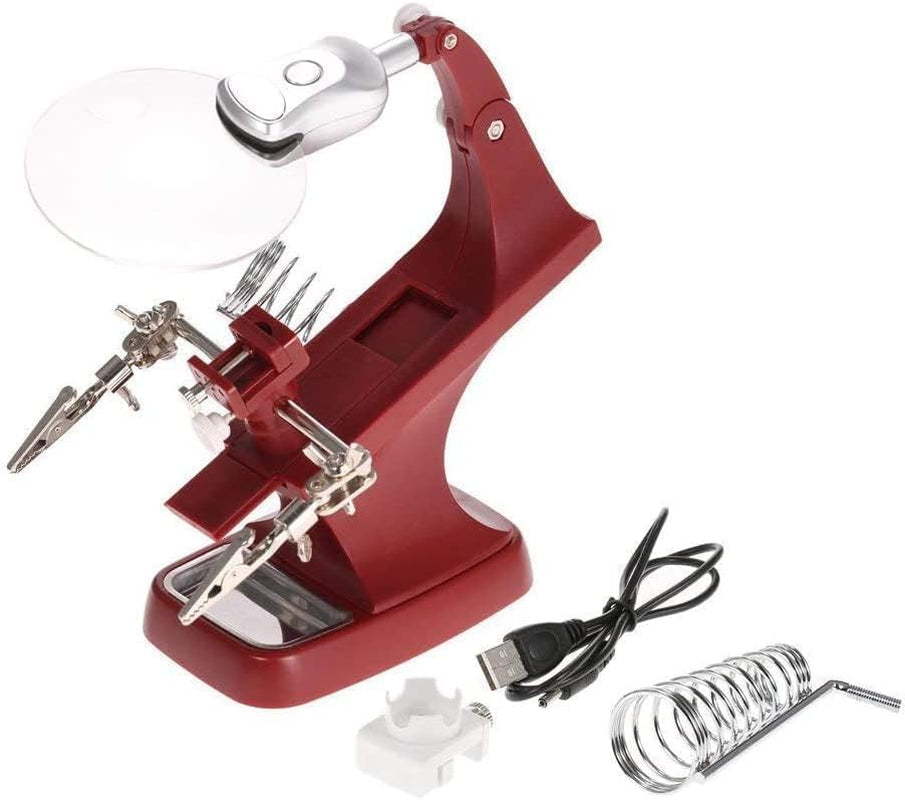 Versatile Helping Hand Magnifier Soldering Station with Dual LED Illumination for Precision Tasks