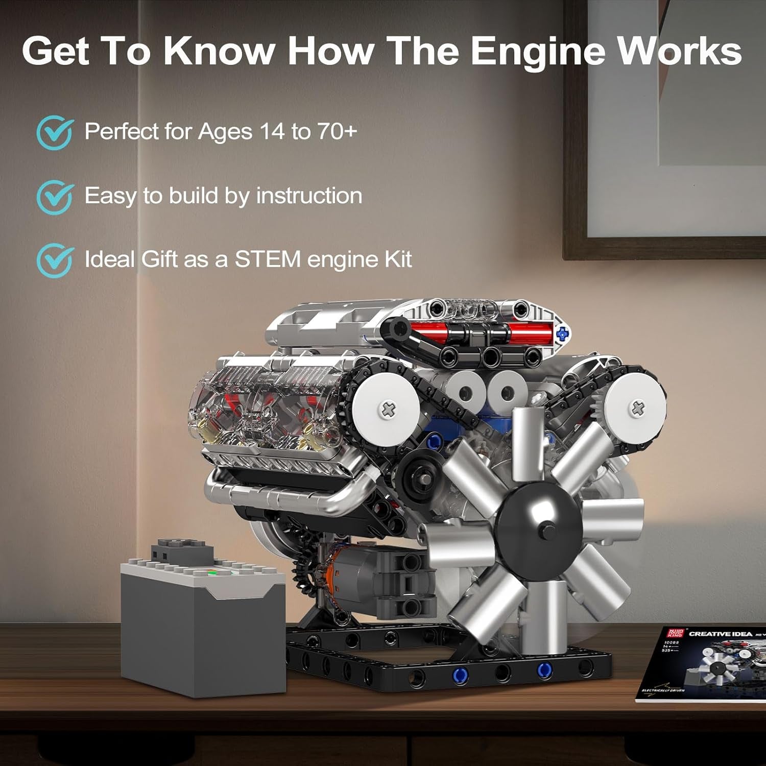 V8 Engine Model Kit - 535-Piece DIY Engineering Set