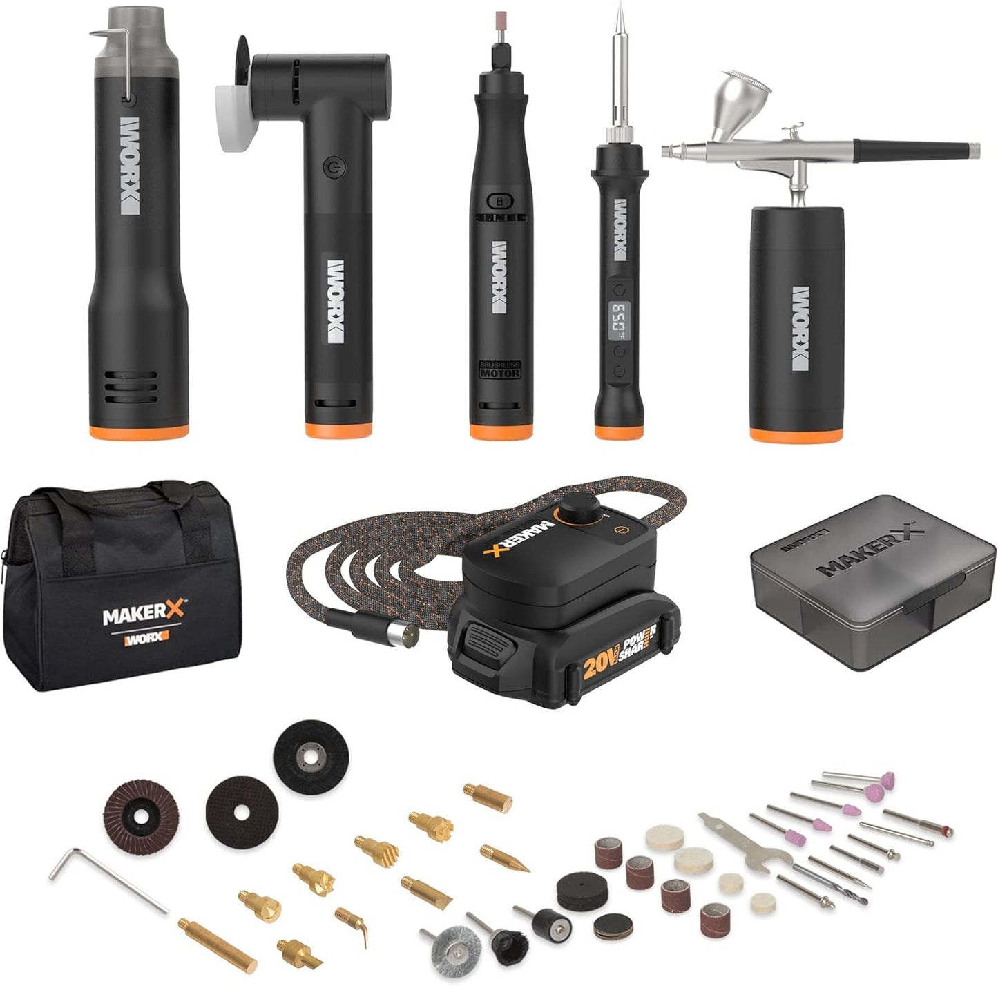 Worx MAKERX WX988L Crafting Tool Combo Kit - Versatile Rotary Tool and Wood/Metal Crafting Solution for Creative Projects