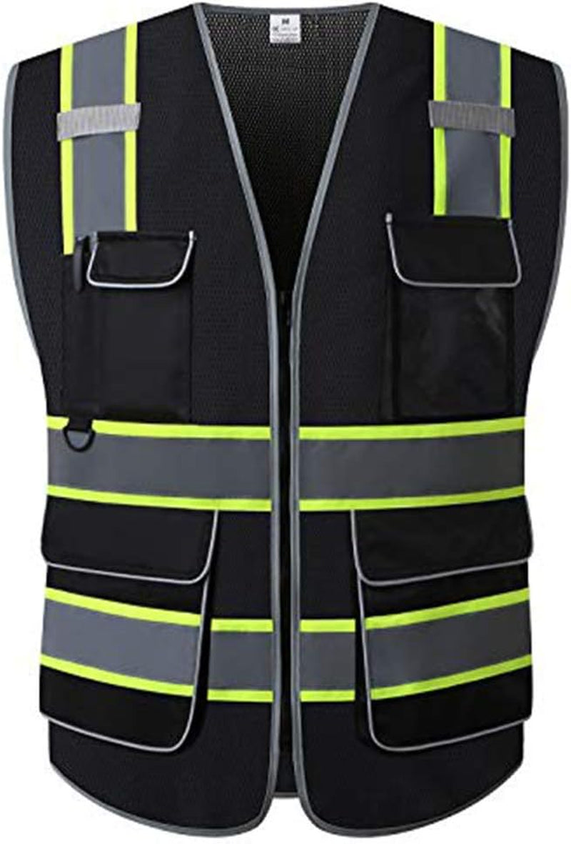UNINOVA Class 2 High Visibility Reflective Safety Vest for Men with Pockets and Zipper, Ideal for Construction and Surveying Work