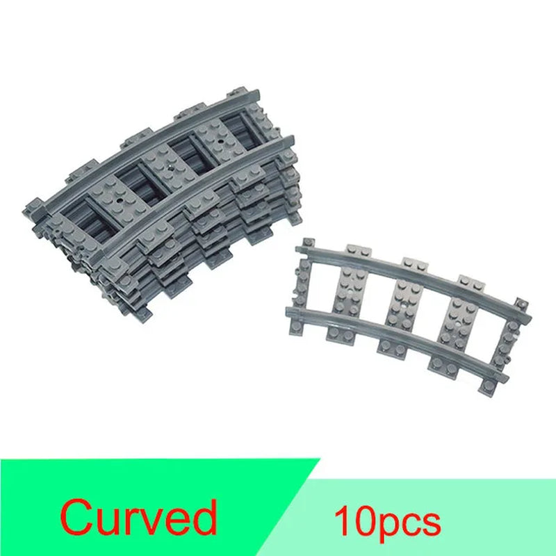 City Train Tracks & Station Building Blocks Set - Mini Signs, Signal Lights, Straight & Curved Rails for Creative Railway Models