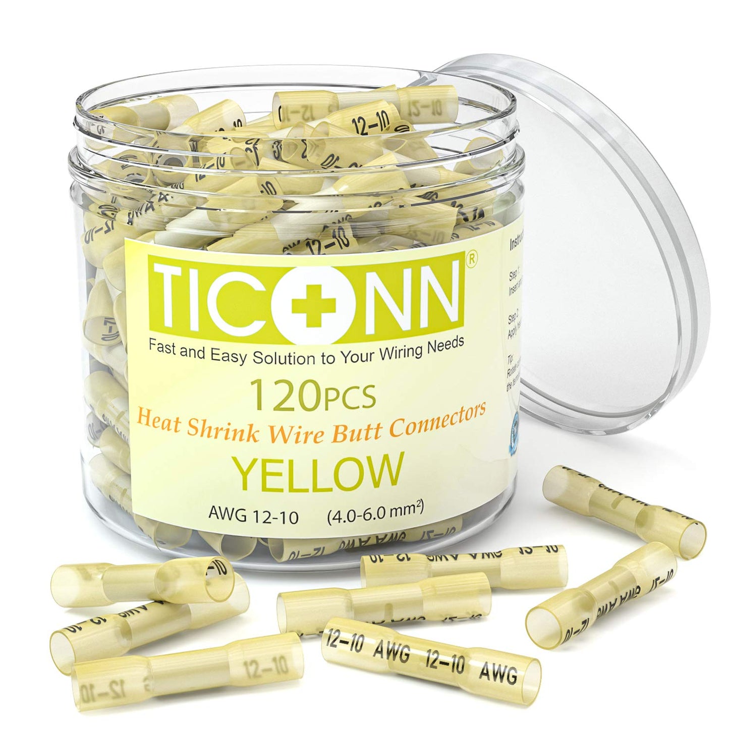 TICONN 100-Piece Insulated Waterproof Heat Shrink Butt Wire Connector Kit for Marine and Automotive Applications