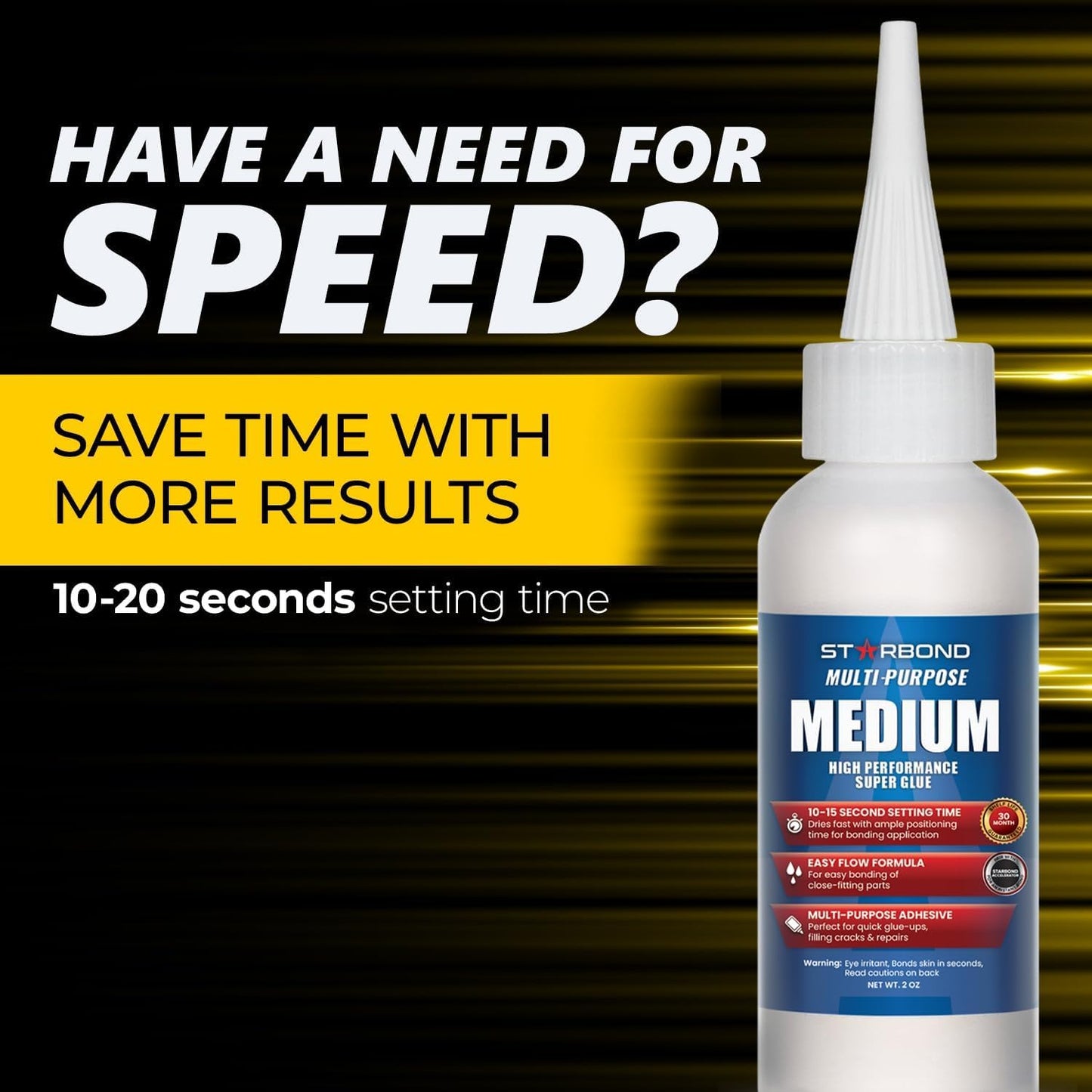 Starbond Medium Super Glue Professional Kit - High-Performance Adhesive for Precision Repairs and Woodworking (2 Oz) with Clog-Resistant Cap and Additional Nozzle