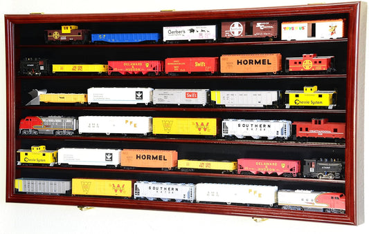 Luxurious Lockable Cherry Finish HO Scale Model Train Display Cabinet with 98% UV Protection