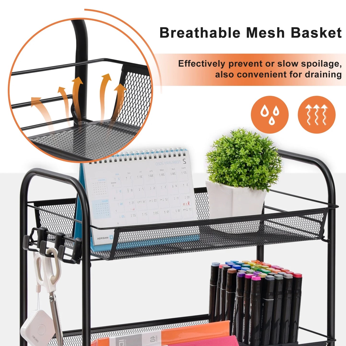 4-Tier Metal Rolling Cart with Wheels - Versatile Storage Solution for Office and Educational Environments - Elegant Black Finish