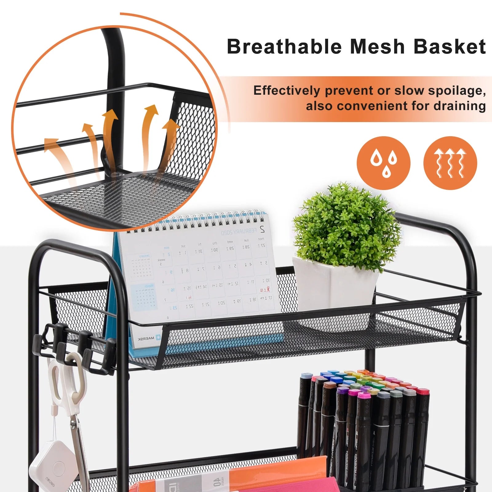 4-Tier Metal Rolling Cart with Wheels - Versatile Storage Solution for Office and Educational Environments - Elegant Black Finish