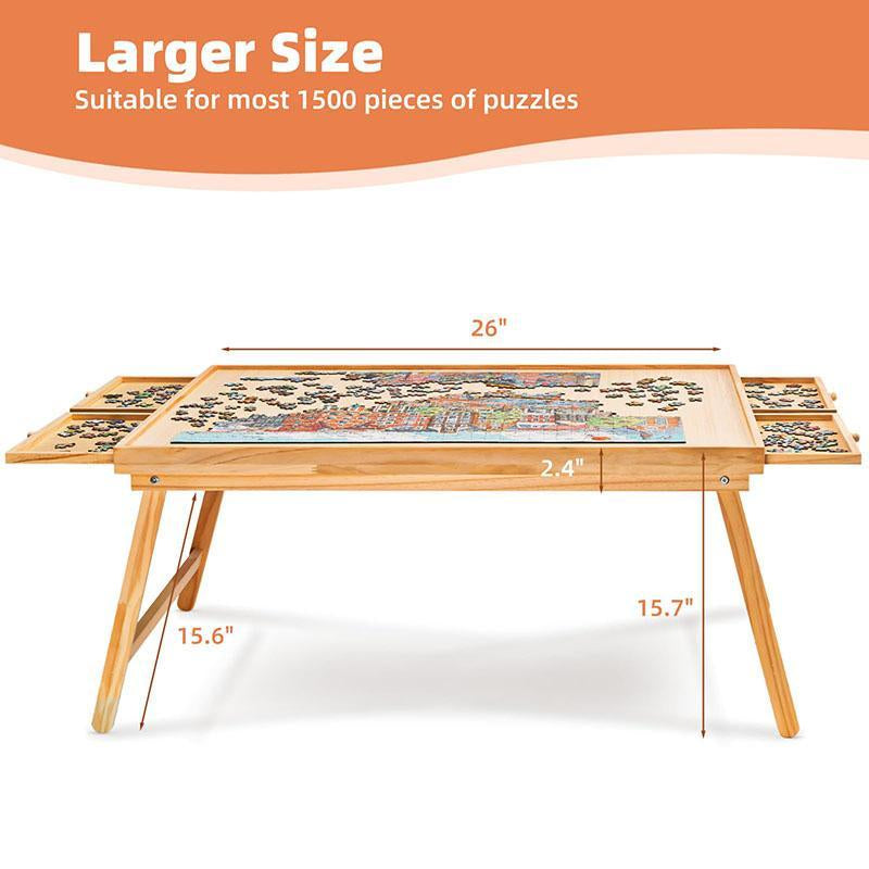TEAKMAMA 1500-Piece Wooden Jigsaw Puzzle Table with Legs, 4 Drawers & Protective Cover - Portable 34” x 26.3” Folding Puzzle Board for Adults
