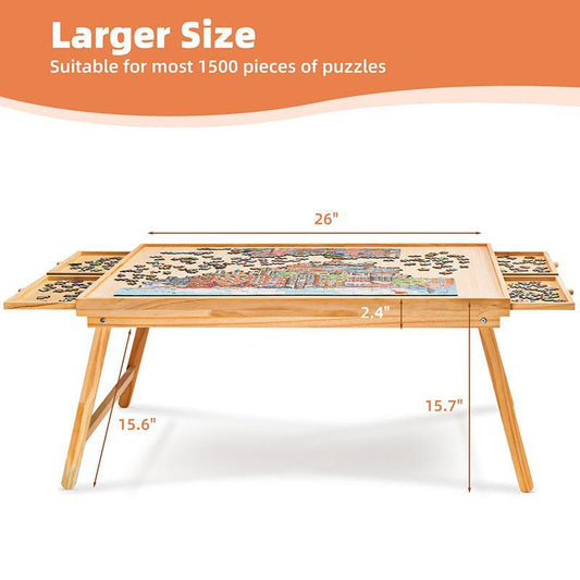 TEAKMAMA 1500-Piece Wooden Jigsaw Puzzle Table with Legs, 4 Drawers & Protective Cover - Portable 34” x 26.3” Folding Puzzle Board for Adults