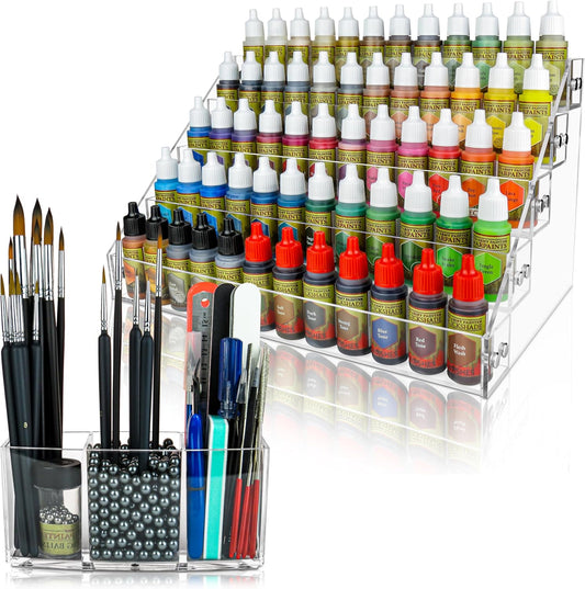 Professional Paint Organizer and Brush Holder Set - 6 Support Bead Options - Premium Crystal-Clear Acrylic with Diamond-Polish Finish - Ideal Miniature Paint Rack and Hobby Storage Solution