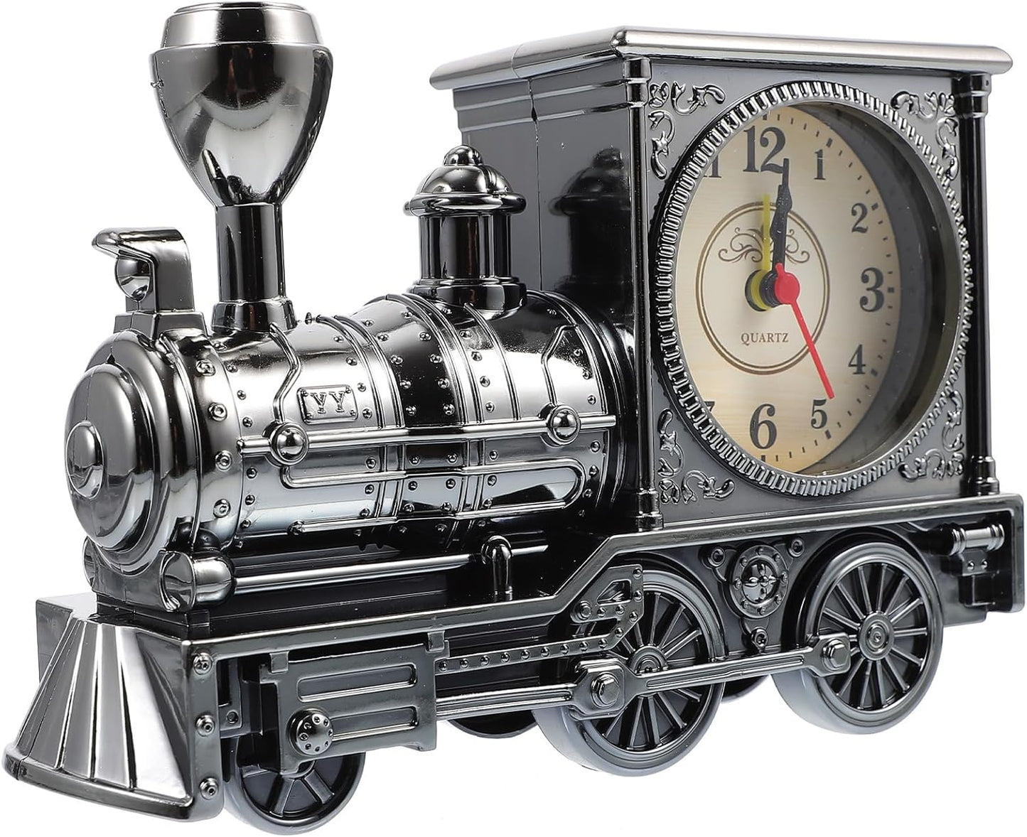 FAVOMOTO Grey Retro Train Clock - Stylish Steampunk Locomotive Table Decor for Home & Office (Battery Not Included)