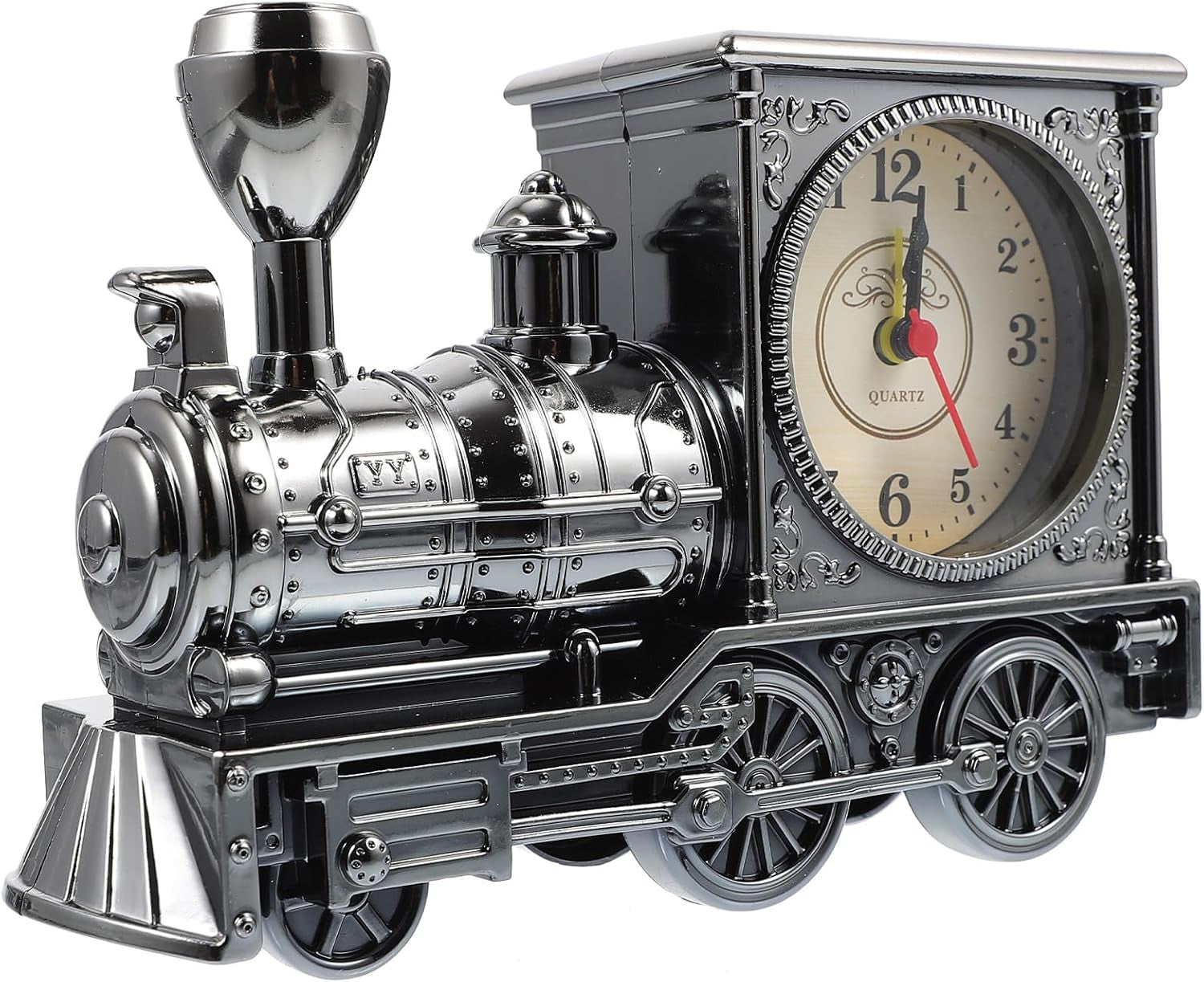 FAVOMOTO Grey Retro Train Clock - Stylish Steampunk Locomotive Table Decor for Home & Office (Battery Not Included)