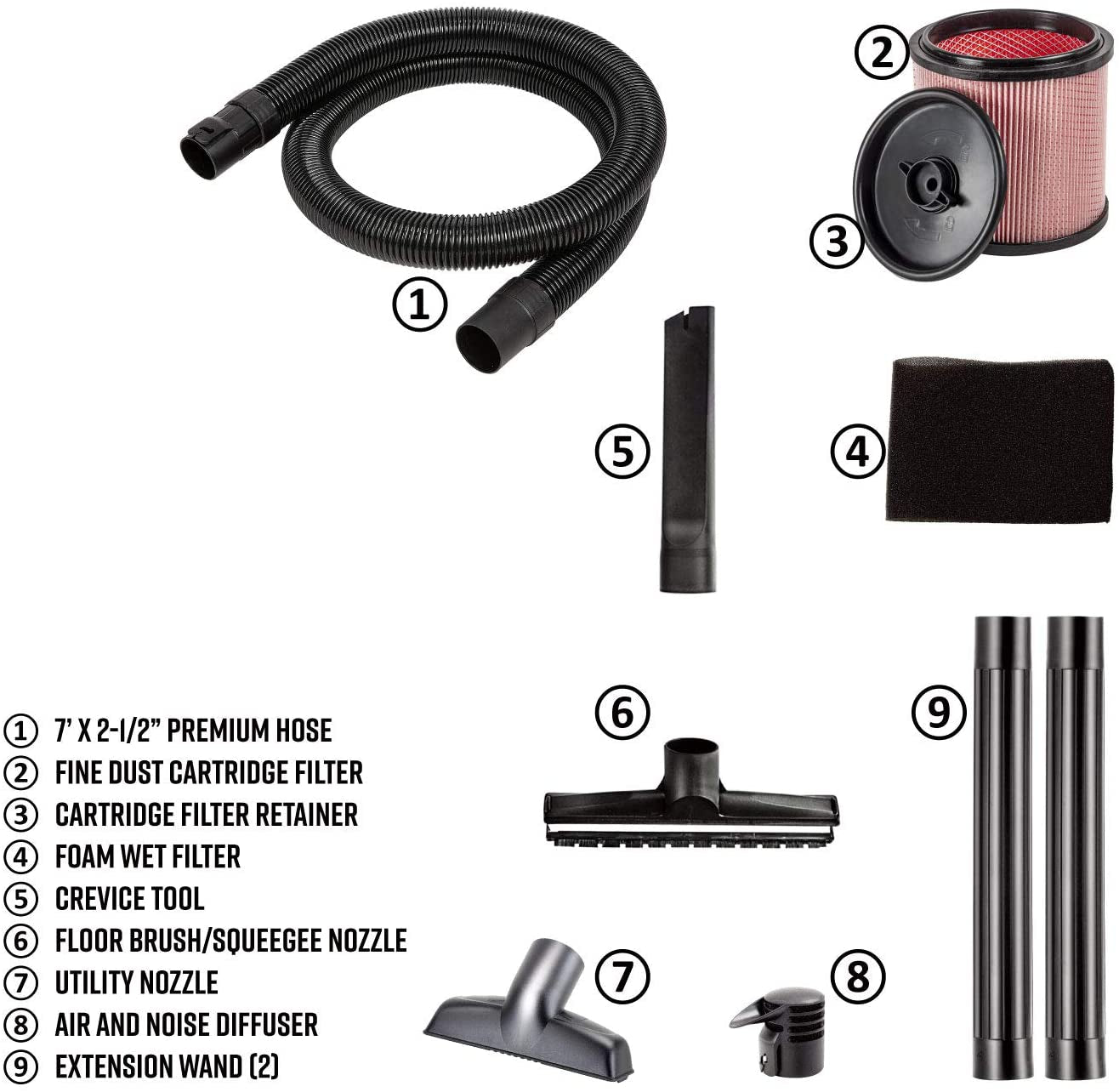Vacmaster Professional Beast Series Wet/Dry Vacuum, 12 Gallon Capacity, 5.5 HP with 2-1/2" Hose, Black