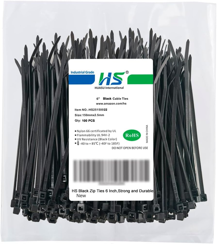 HS 10-Inch White Nylon Cable Ties, 50 lbs Strength, Medium Clear Straps for Bike, Car, and Cord Management - 100 Pack