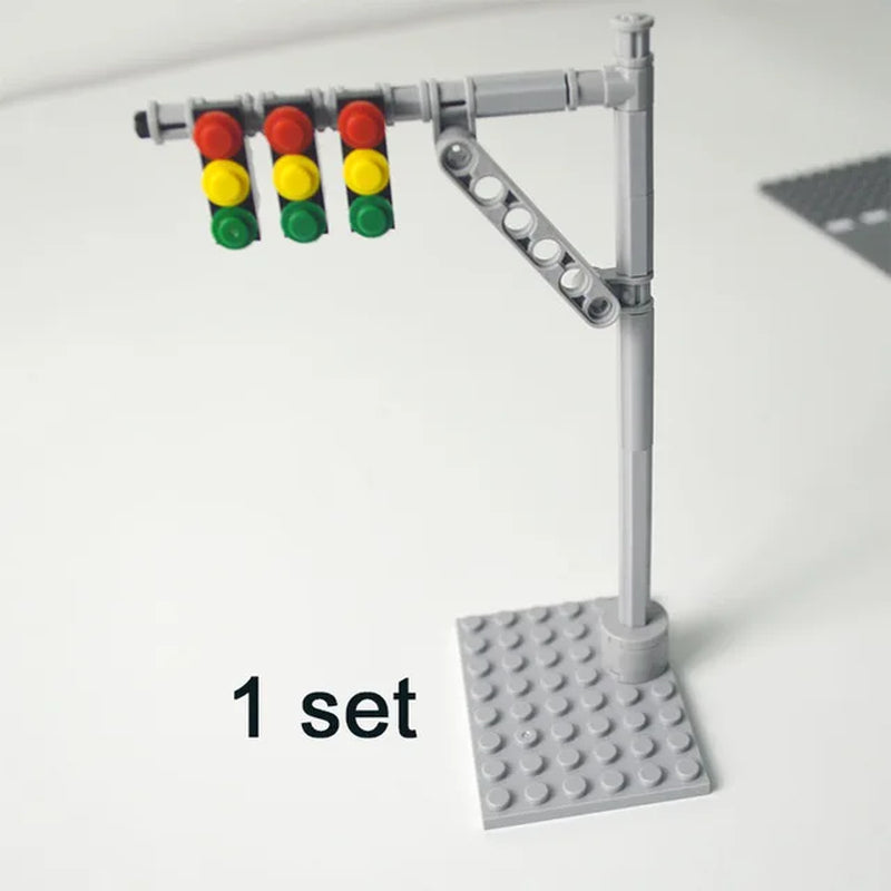 City Train Tracks & Station Building Blocks Set - Mini Signs, Signal Lights, Straight & Curved Rails for Creative Railway Models