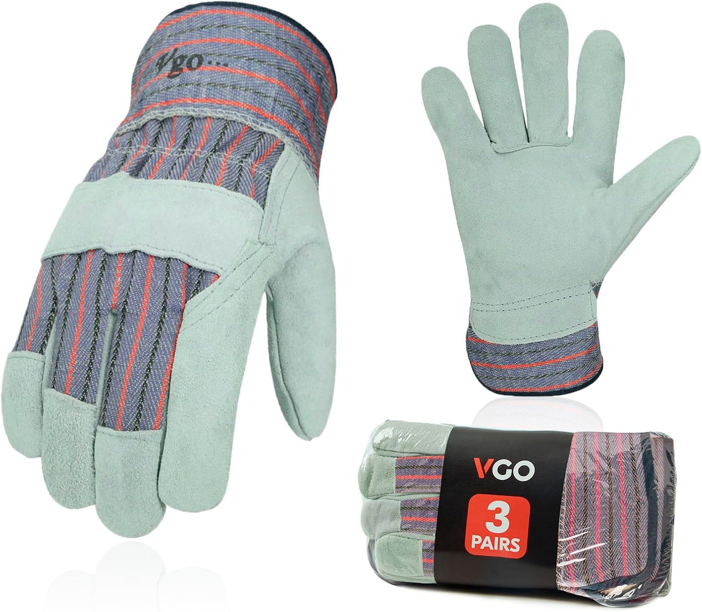 Vgo 1-Pair Safety Leather Work Gloves for Men - Gardening and Rigger Gloves (Size L, Orange, Model CB3501)