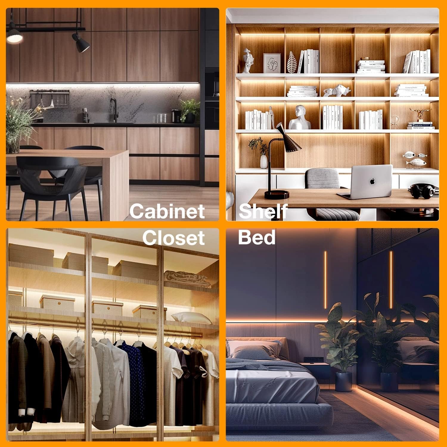 Phopollo 10-Piece Motion Sensor LED Strip Light Kit - 16.4 Ft Under Cabinet Lighting with App and RF Remote Control, Dimmable 2700K-6500K for Kitchen, Counter, and Shelf, Dusk to Dawn Night Light