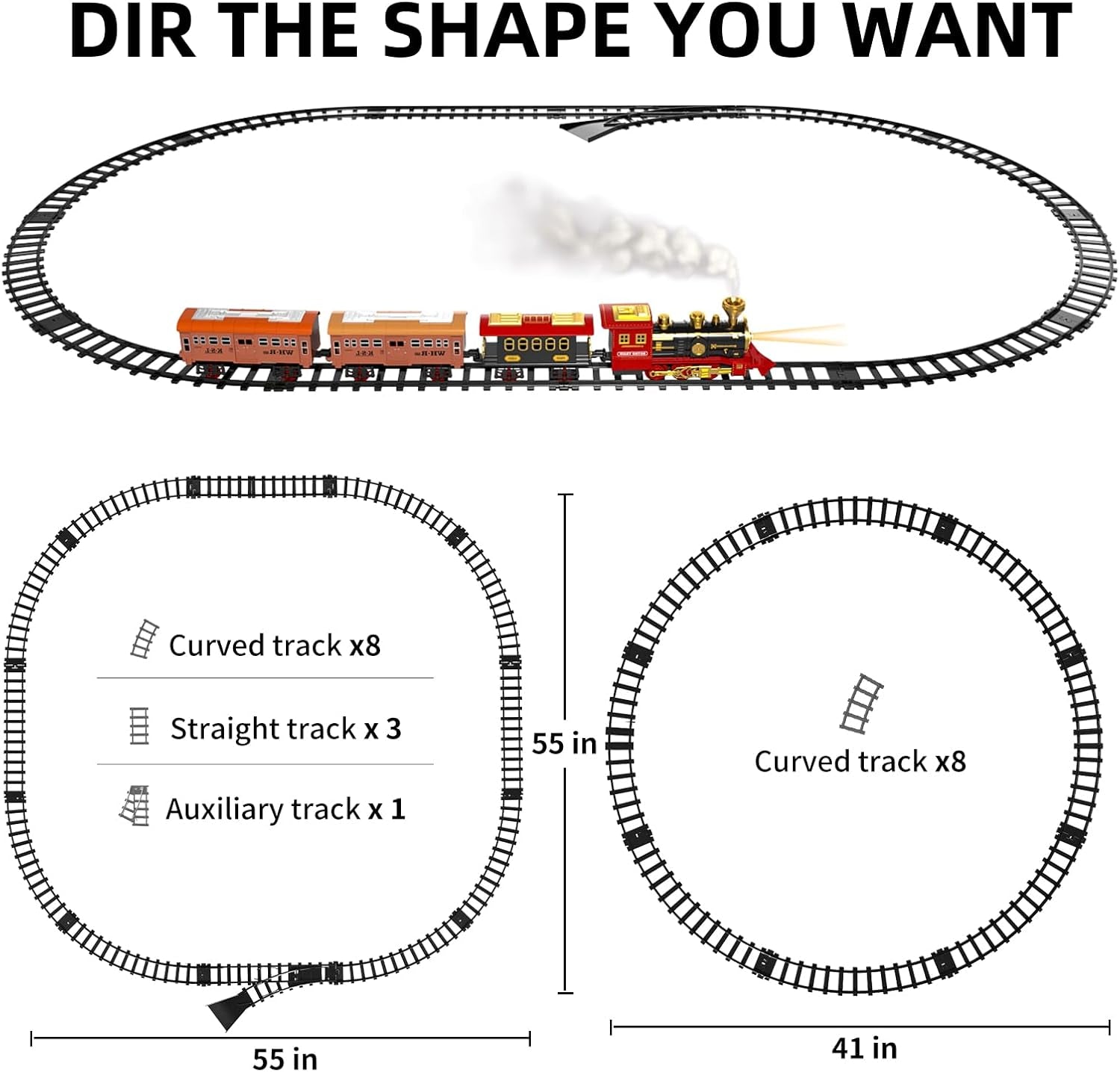 TEMI Ultimate Rechargeable Train Set for Kids 3-7 - Realistic Steam Engine, Cargo Car, Lights, Sounds & Extensive Track - Perfect Gift for Young Conductors!