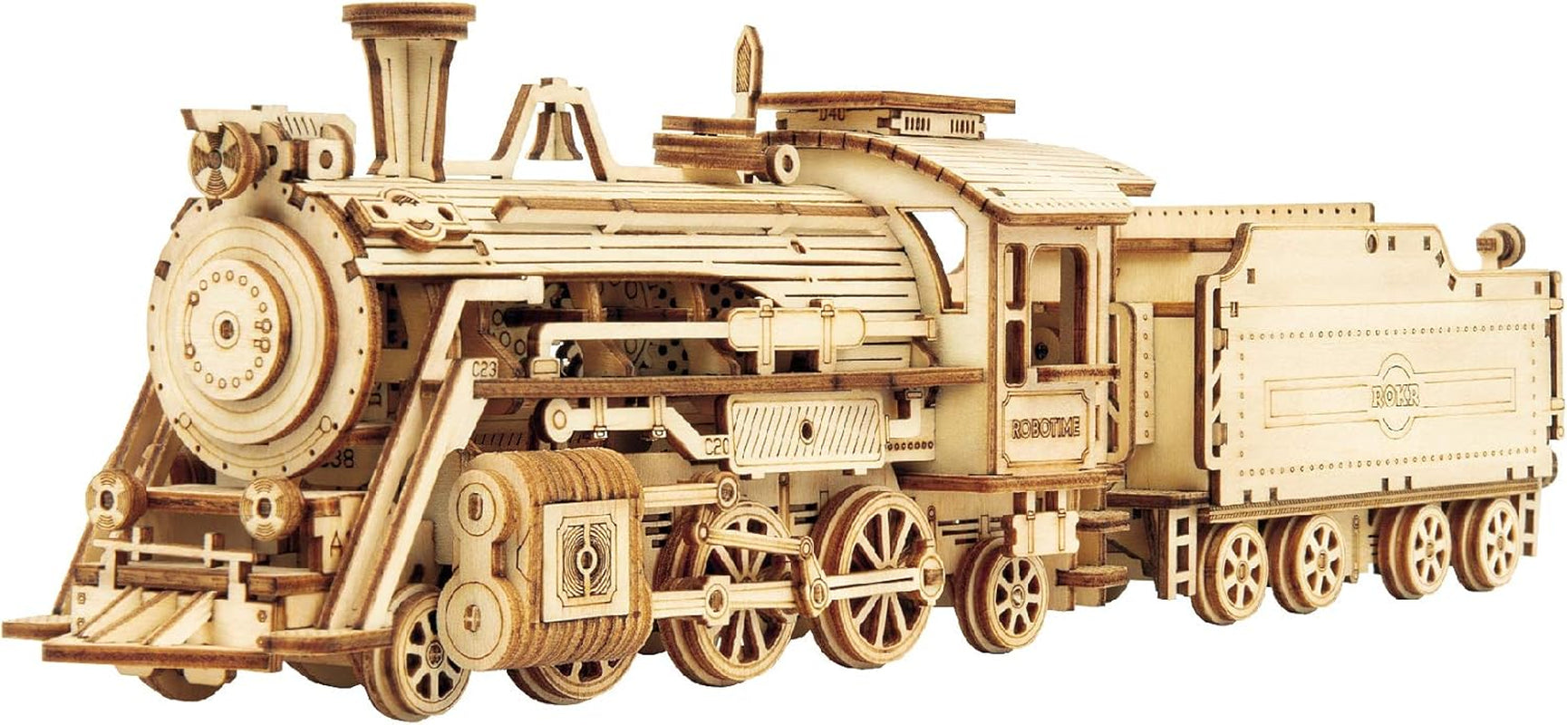 Prime Steam Express Train 3D Wooden Puzzle Model Kit - Educational STEM Toy for Adults and Teens - Safe, Non-Toxic Laser-Cut Wood MC501A at 1:80 Scale
