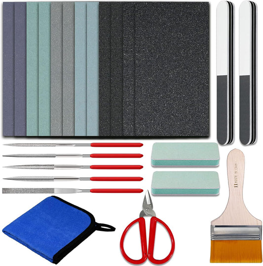 Sakolla 24-Piece Comprehensive Resin Polishing Kit - Complete Tool Set for Epoxy Resin and Jewelry Crafting, Including Sandpaper, Files, Scissors, and More