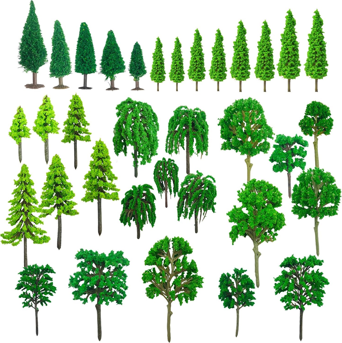 Cayway 44-Piece Colorful Model Trees Set (1.3-3.2 Inches) - Perfect for Train Scenery and Architectural Models, Base-Free DIY Craft Accessories