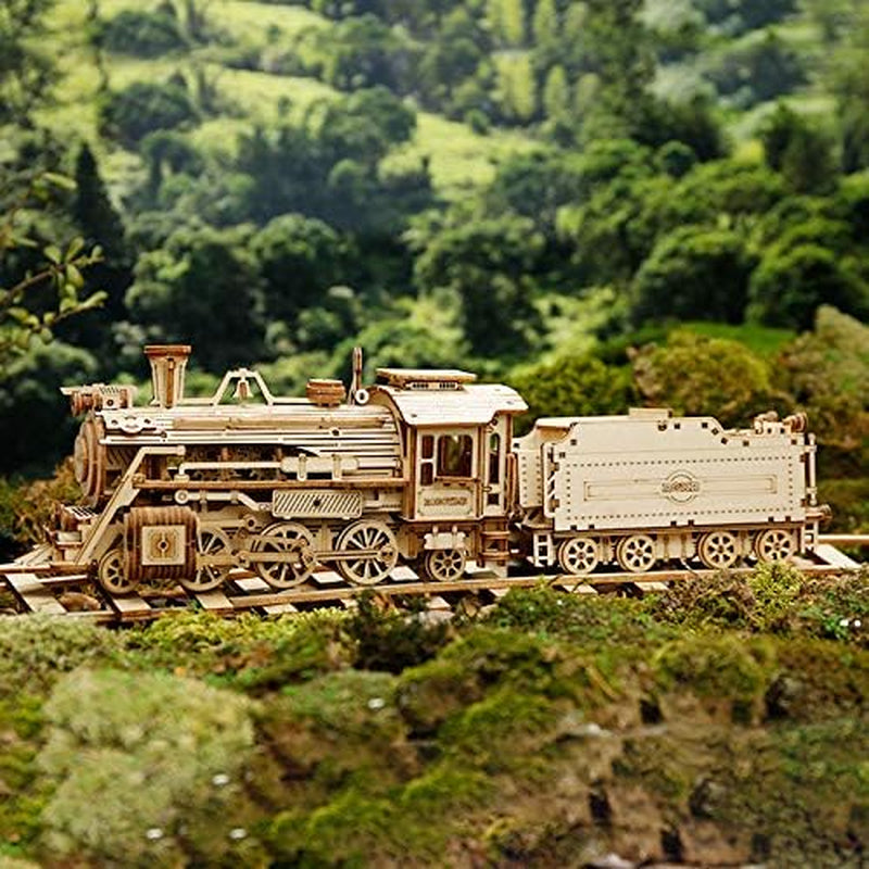 Prime Steam Express Train 3D Wooden Puzzle Model Kit - Educational STEM Toy for Adults and Teens - Safe, Non-Toxic Laser-Cut Wood MC501A at 1:80 Scale
