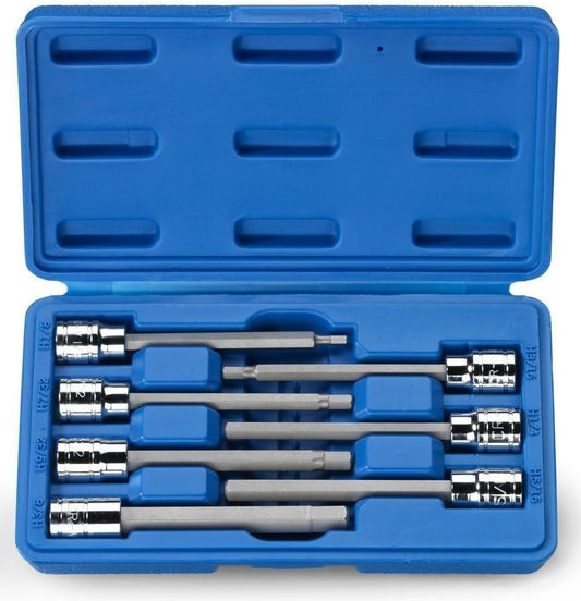 Neiko 10072A 3/8-Inch Drive Extra Long Allen Hex Bit Socket Set, SAE Sizes 1/8-Inch to 3/8-Inch, 7-Piece, Made from S2 and Cr-V Steel