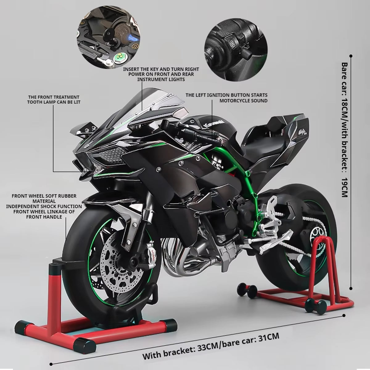 1:6 Scale Kawasaki H2R Diecast Motorcycle Model - Bootable, Sprayable Alloy Collectible for Hobbyists and Holiday Gifts