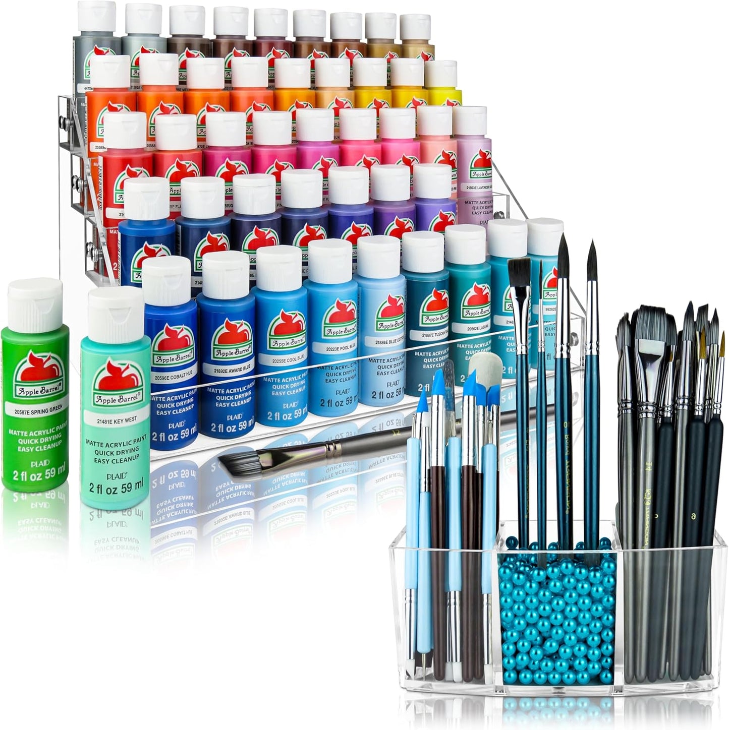 Professional Paint Organizer and Brush Holder Set - 6 Support Bead Options - Premium Crystal-Clear Acrylic with Diamond-Polish Finish - Ideal Miniature Paint Rack and Hobby Storage Solution
