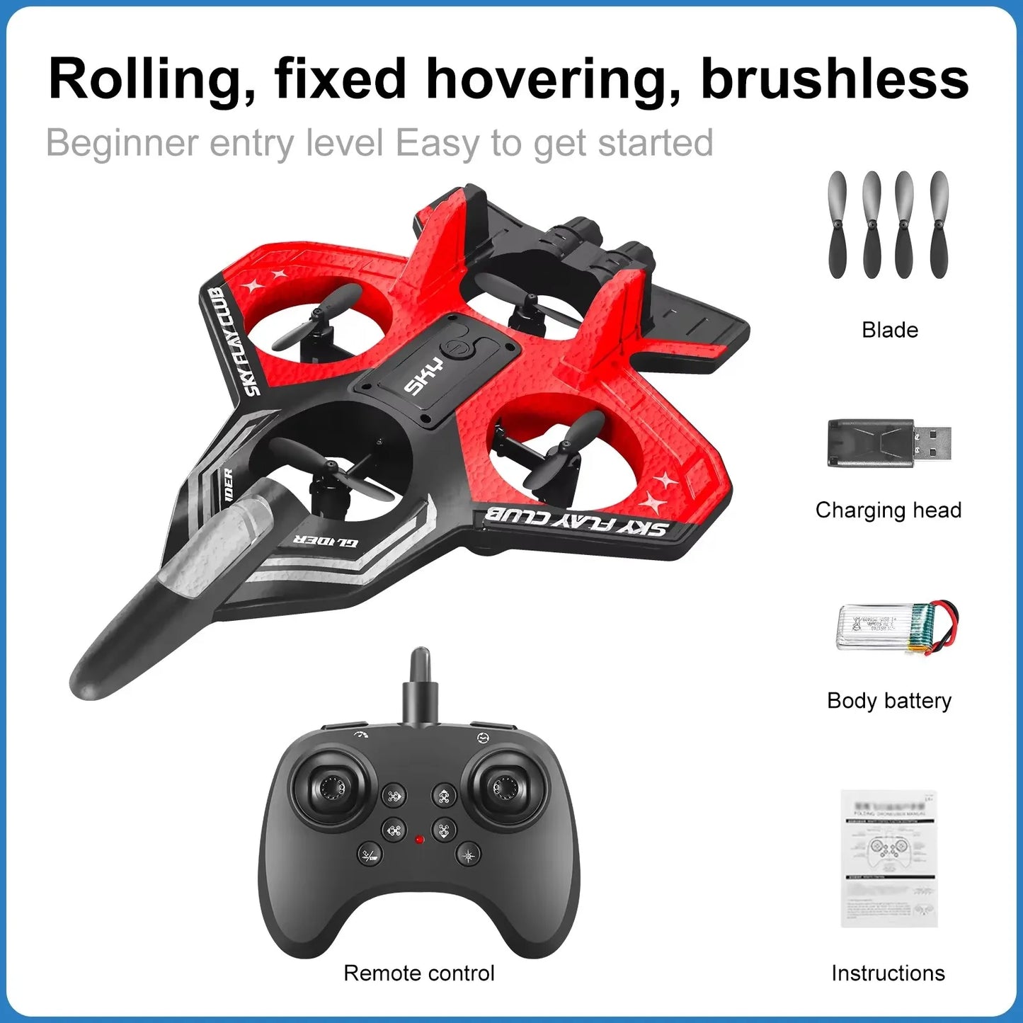 YP3 Glider Flying Helicopter RC Jet Plane - 2.4G Stunt Foam Fighter Drone with Colorful Lights
