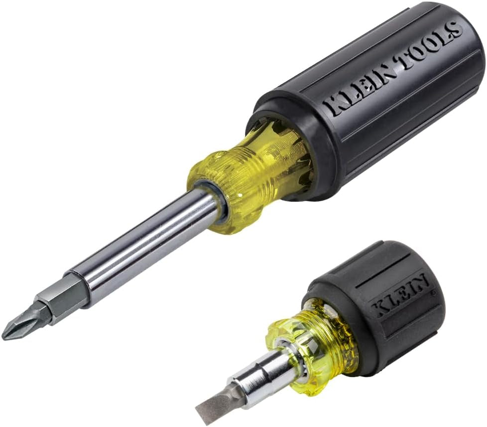 Klein Tools 32561 6-in-1 Stubby Multi-Bit Screwdriver and Nut Driver with Dual Phillips, Slotted, and Nut Driver Options