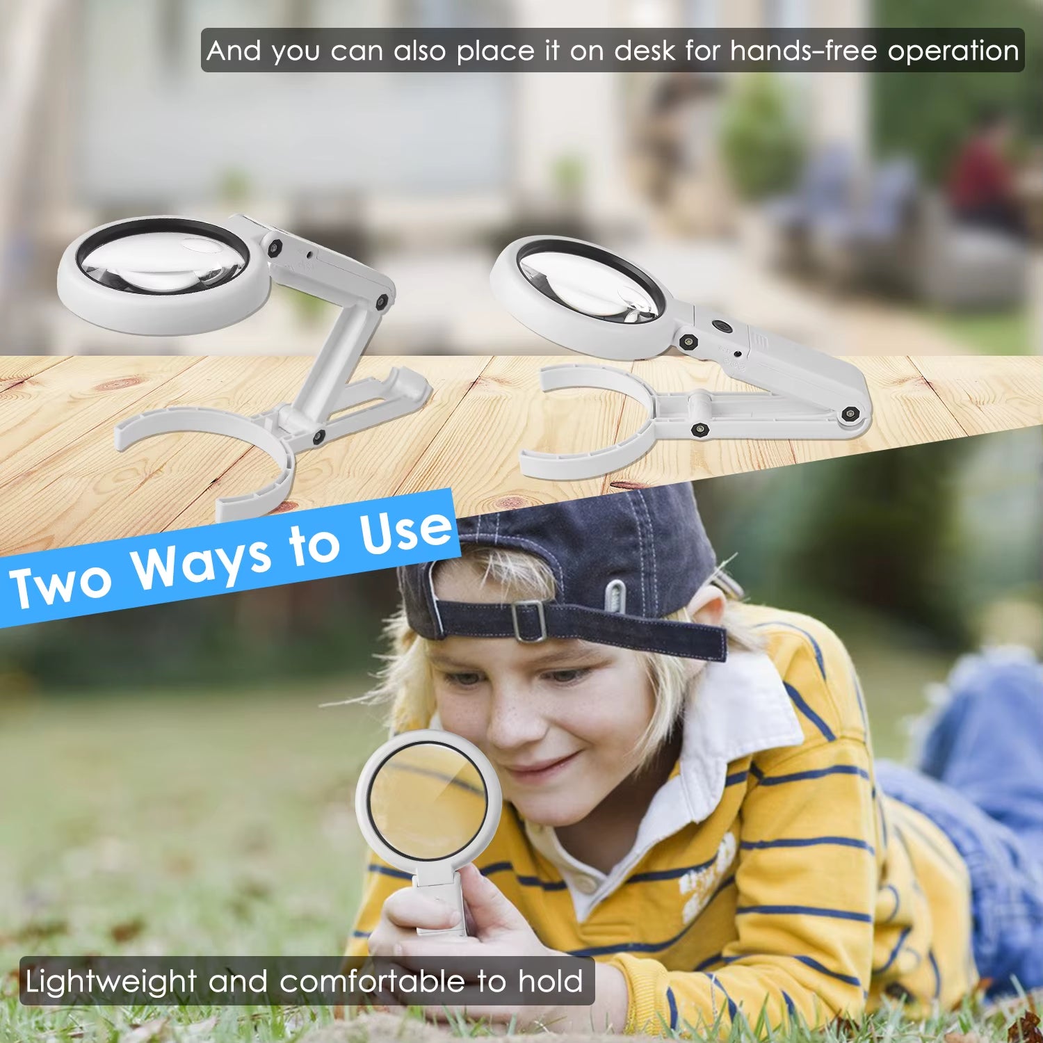 5X/10X USB-Powered LED Handheld Magnifier with Stand - Perfect for Electronics Repair and Hobbies