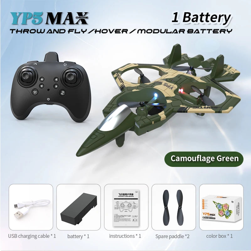 YP3 Glider Flying Helicopter RC Jet Plane - 2.4G Stunt Foam Fighter Drone with Colorful Lights